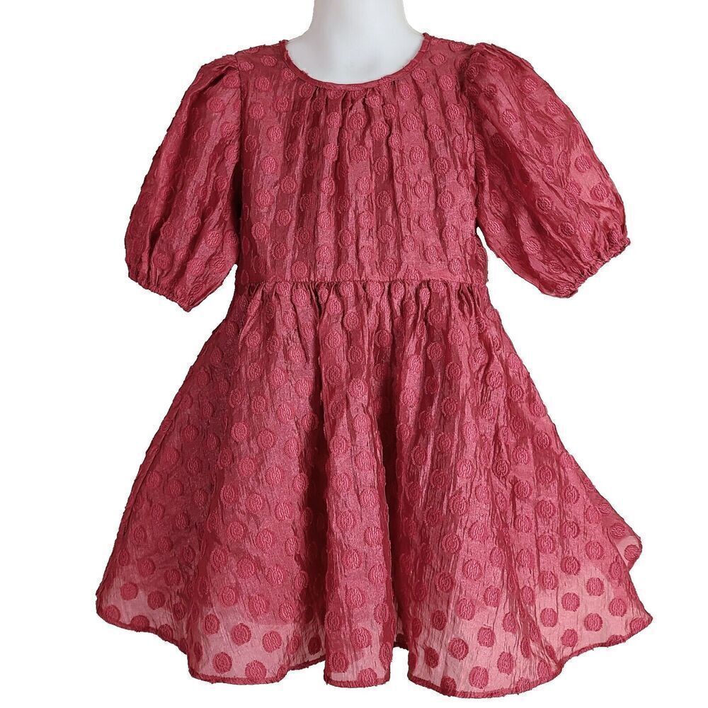Rachel Parcell Little Girls Red Polka Dot Puff Sleeve‎ Dress Size 5 Back Zip